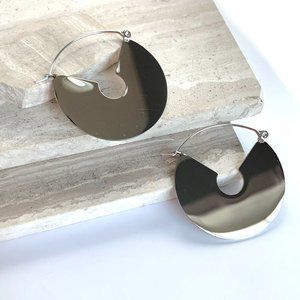 NEW~ Anthropologie Reflective Silver Crescent Hoop Earrings